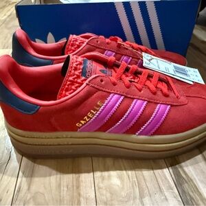 Adidas Gazelle Red with Pink Stripes 7.5